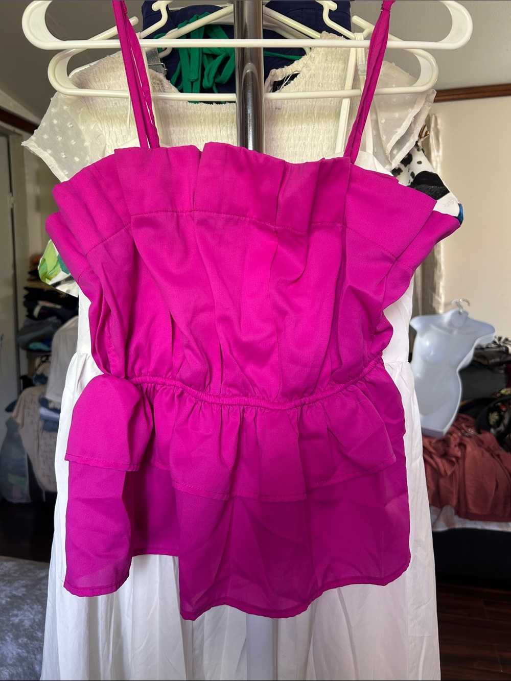 TCEC Fuchsia Pink Ruffle Peplum Tank Top